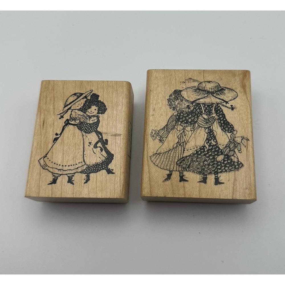 Delafield Hugging Sisters Friends G611 G612 Wood Mount Rubber Stamp Lot Vintage